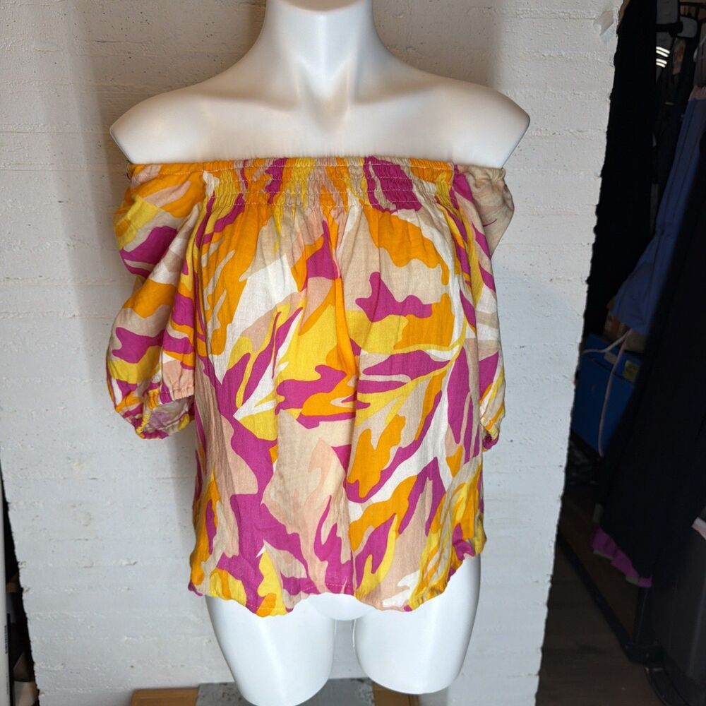 Sanctuary Real Love Gauze Blouse Square Neck M NWT Boho Resort Tropical Dopamine - Picture 3 of 8